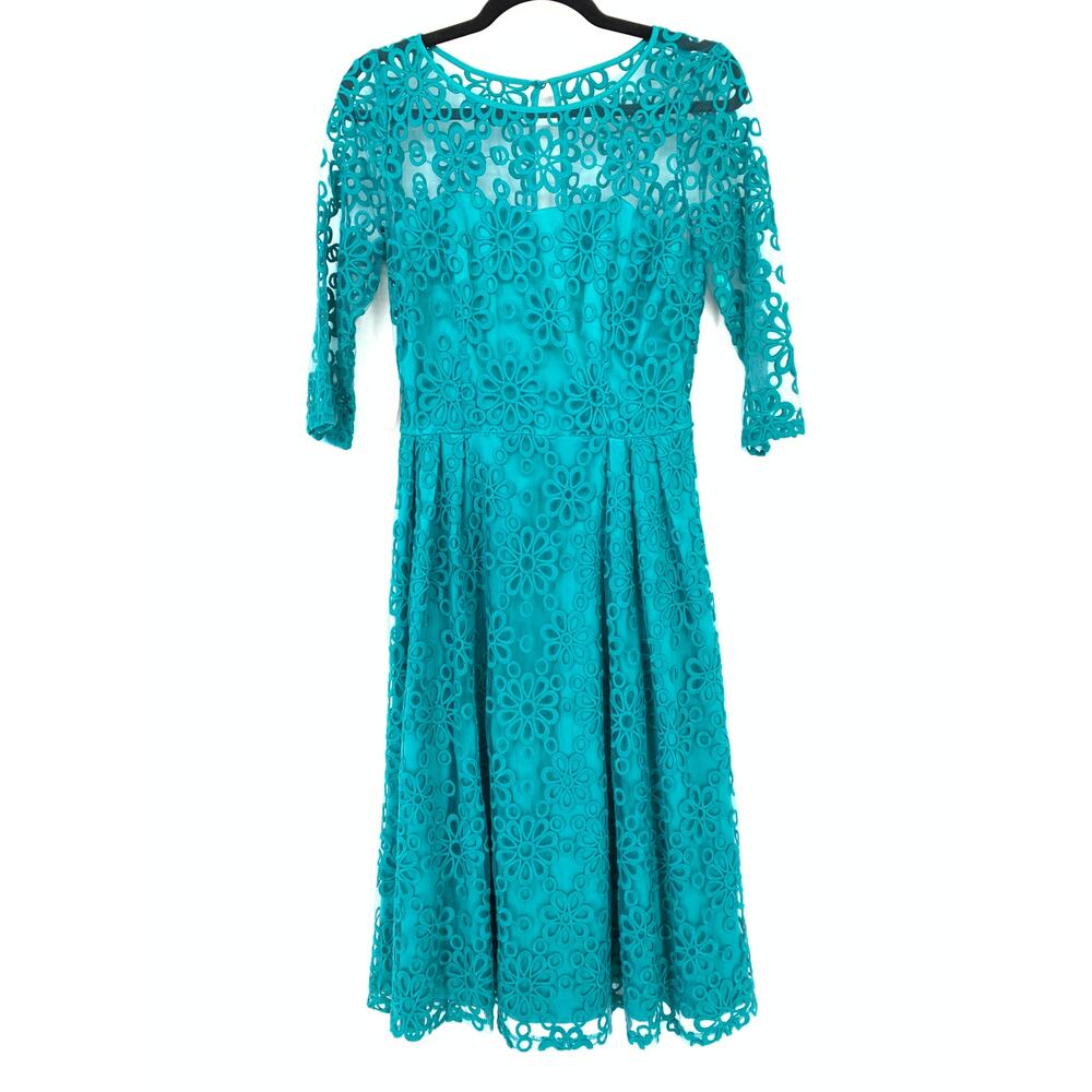 Tatyana Women's Size Small Teal Innocence In Lace Dress Floral Fit & Flare NEW